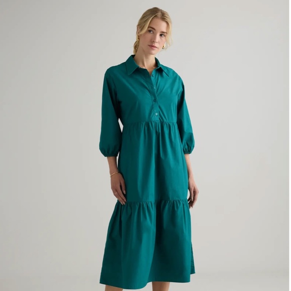 Quince Dresses & Skirts - Quince Teal Tiered Poplin Shirt Dress